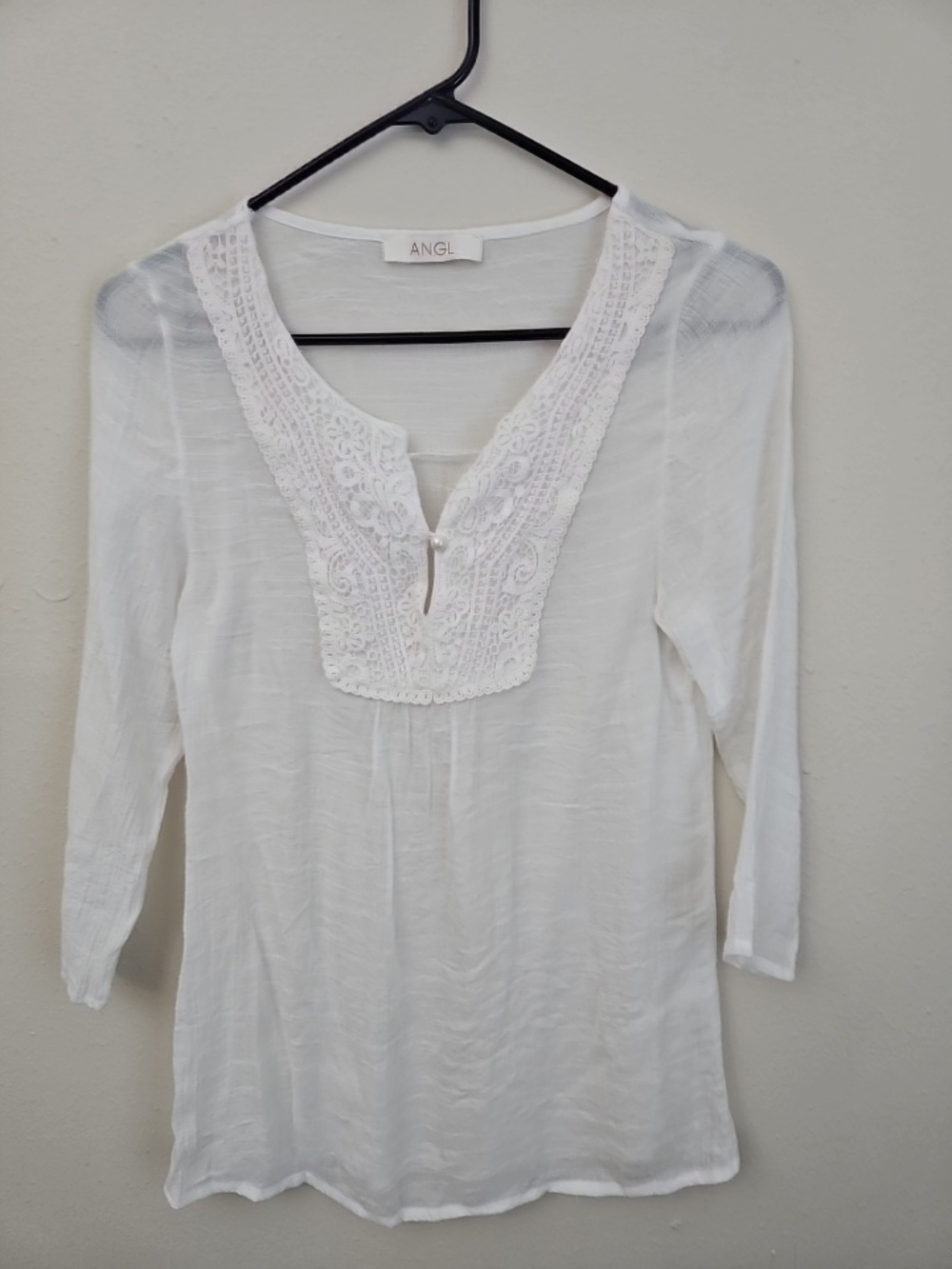 ANGL White Crochet-Trim Peasant Tunic